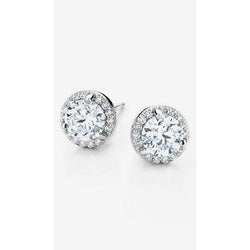 1.40 Ct Natural Round Halo Diamond Stud Earring 14K White Gold