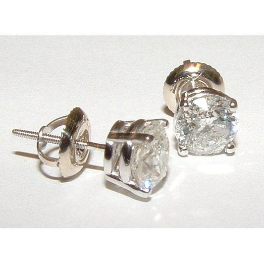 1.42 Ct Round Real Diamond Stud Earrings Studs Genuine 14K White Gold