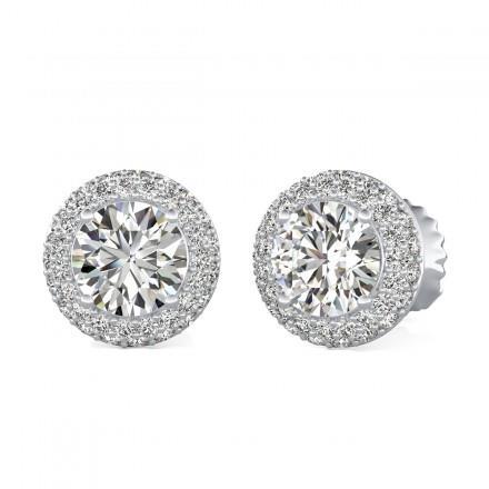 1.45 Ct Halo Round Cut Real Diamond Stud Earring 14K White Gold