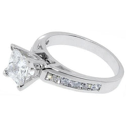 1.5 Carat Princess Cut Real Diamond Ring Antique Look White Gold 14K