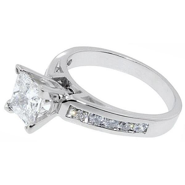 1.5 Carat Princess Cut Real Diamond Ring Antique Look White Gold 14K