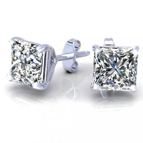 1.5 Carat Princess Cut Stud Diamond Earring White Gold 14K