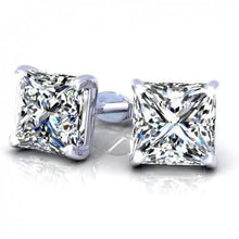 1.5 Carat Princess Cut Stud Diamond Earring White Gold 14K