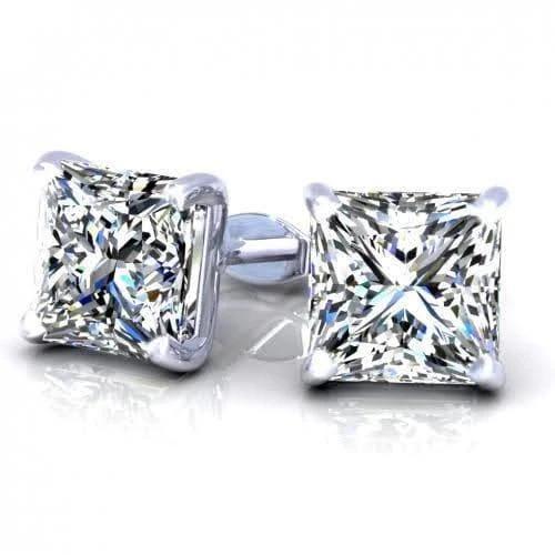 1.5 Carat Princess Cut Stud Diamond Earring White Gold 14K