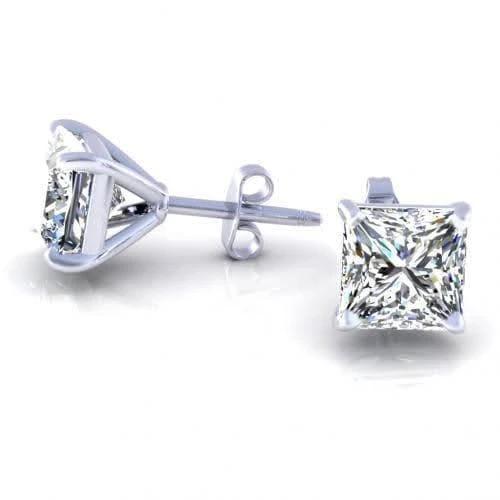 1.5 Carat Princess Cut Stud Diamond Earring White Gold 14K