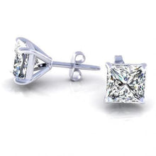 1.5 Carat Princess Cut Stud Diamond Earring White Gold 14K