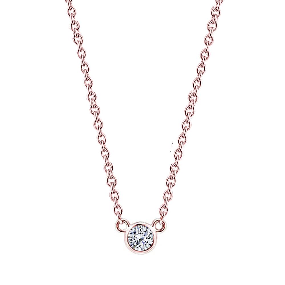 1.5 Carat Real Diamond 16 Or 18" Pendant Necklace Rose Gold Yard Bezel Set