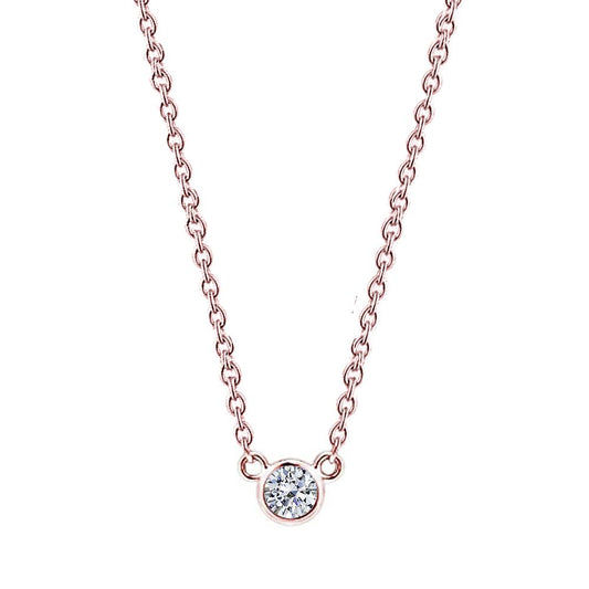 1.5 Carat Real Diamond 16 Or 18" Pendant Necklace Rose Gold Yard Bezel Set