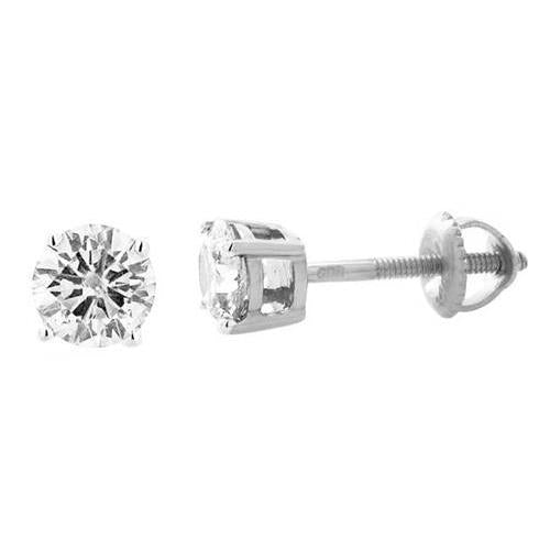 1.5 Carats Round Genuine Diamond Women Stud Earring White Gold 14K