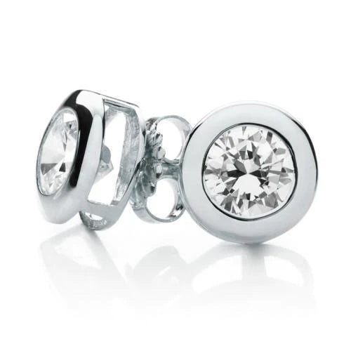 1.5 Ct Bezel Set Round Real Diamond Stud Earring