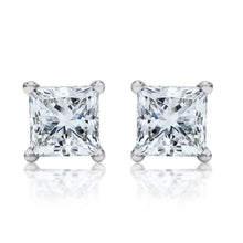 1.5 Ct Four Prong SetReal Princess Diamond Stud Earring 14K White Gold