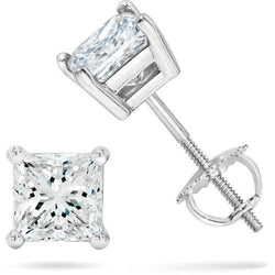 1.5 Ct Princess Cut Prong Set Real Diamond Stud Earring 14K White Gold