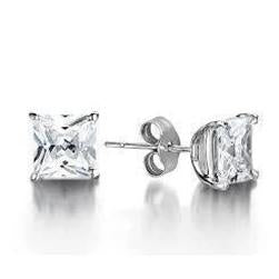 1.5 Ct Princess Natural Cut Diamond Stud Earring 14K White Gold