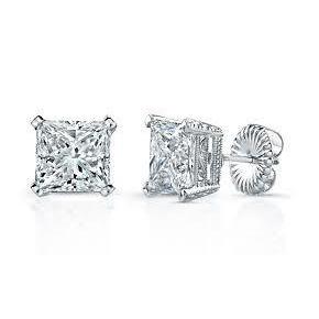 1.5 Ct Prong Set Princess Cut Genuine Diamond Stud Earring 14K White Gold