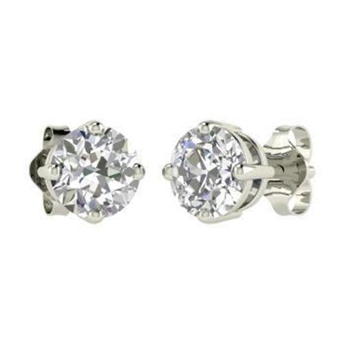 1.5 Ct Solitaire Genuine Round Brilliant Diamond Stud Earring 14K White Gold