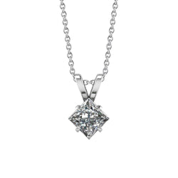 1.5 Ct Solitaire Princess Cut Real Diamond Pendant 14K White Gold
