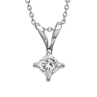 1.5 Ct Sparkling Real Princess Cut Diamond Pendant Necklace Prong Set