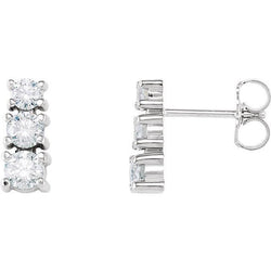 1.5 Ct Three-Stone Natural Earth Mined Diamond Stud Earrings 14K White Gold