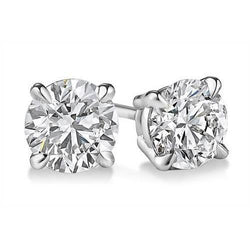 1.5 Ct. Prong Set Round Real Diamond Stud Earring Solid White Gold 14K