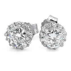 1.5 Ct. Real Diamond Lady Studs Halo Earring White Gold Jewelry