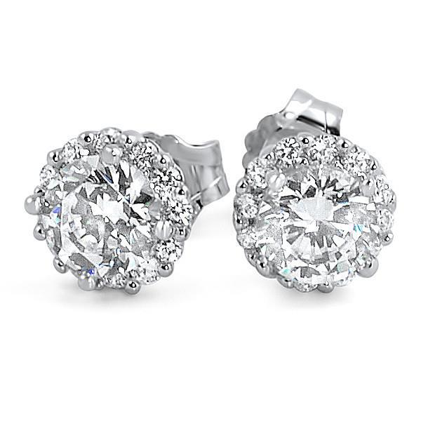 1.5 Ct. Real Diamond Lady Studs Halo Earring White Gold Jewelry