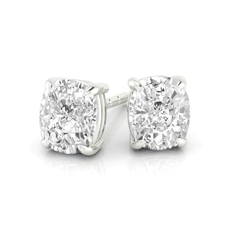 1.50 Carat Cushion Real Diamond Lady Stud Earrings White Gold