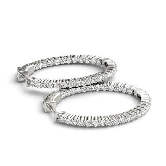 1.50 Carat Round Brilliant Real Diamonds Hoop Earrings White Gold 14K New