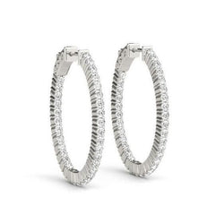 1.50 Carat Round Brilliant Real Diamonds Hoop Earrings White Gold 14K New