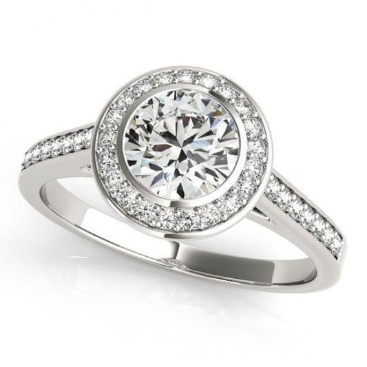 1.50 Carat Round Natural Diamond Halo Ring White Gold 14K