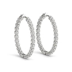 1.50 Carat Round Real Diamonds Hoop Earrings Solid Gold 14K Earring