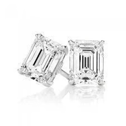 1.50 Carats Emerald Cut Real Diamond Stud Earring White Gold Lady Jewelry