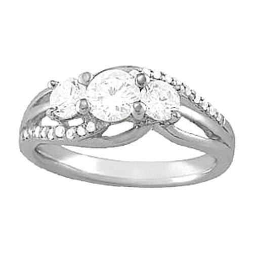 1.50 Carats Genuine Diamond Three Stone Style Ring White Gold 14K