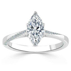 1.50 Carats Marquise Cut Real Diamond Ring With Accents White Gold 14K