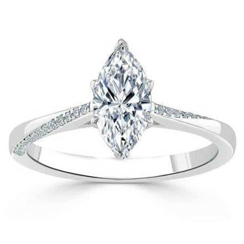 1.50 Carats Marquise Cut Real Diamond Ring With Accents White Gold 14K
