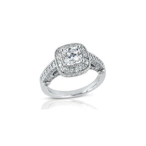 1.50 Carats Natural Cushion And Round Diamond Antique Style Ring White Gold