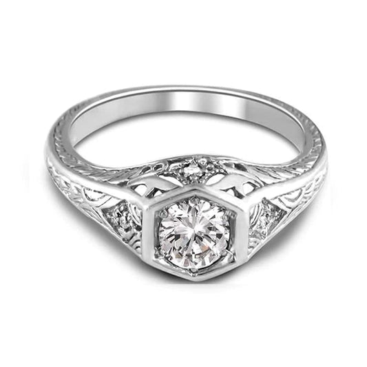 1.50 Carats Natural Diamonds Antique Look Wedding Ring White Gold 14K