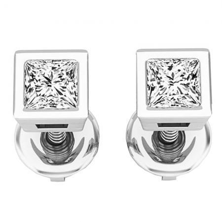 1.50 Carats Natural Princess Cut Diamond Studs Earrings White Gold 14K