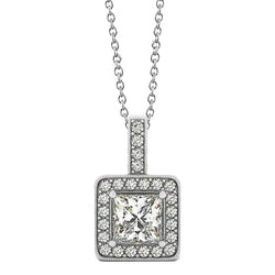 1.50 Carats Princess Real Diamond Pendant Necklace WG 14K Without Chain