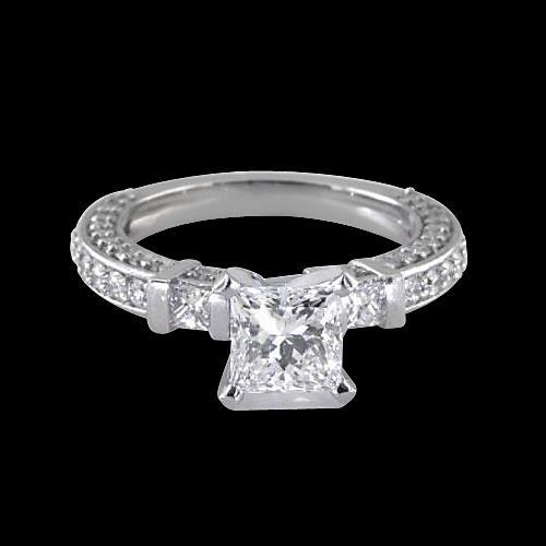 1.50 Carats Princess Real Diamond Three Stone Ring Gold Jewelry New