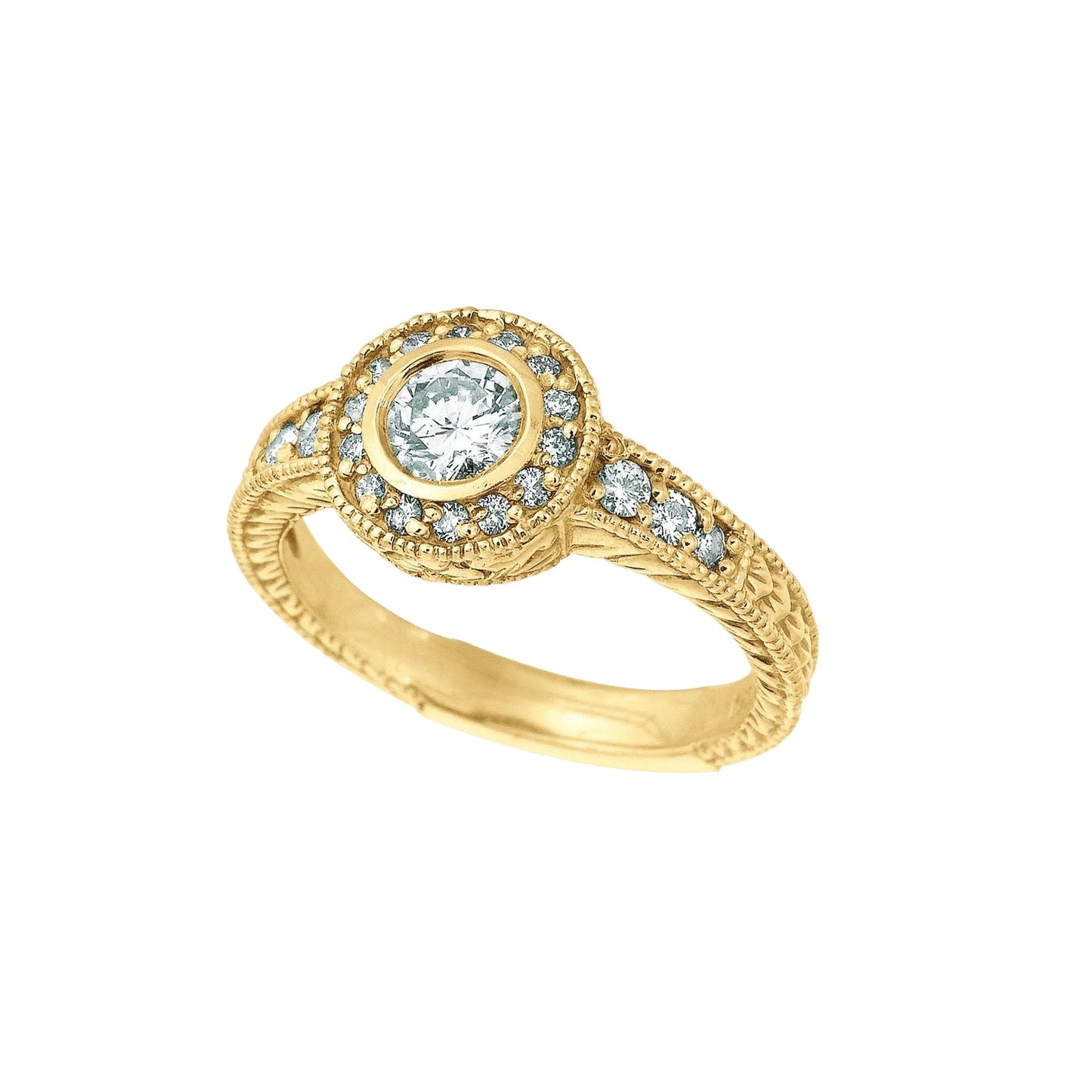 1.50 Carats Real Diamond Bezel Fancy Ring 14K Yellow Gold Ring With Accents