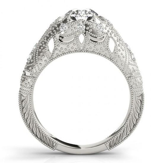 1.50 Carats Real Diamond Engagement Ring Engraved Solid White 