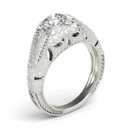 1.50 Carats Real Diamond Engagement Ring Engraved Gold 14K