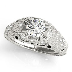 1.50 Carats Real Diamond Engagement Ring Engraved Solid White Gold 14K