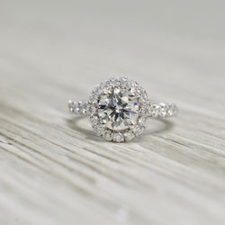 1.50 Carats Natural Earth Mined Diamond Engagement Ring Halo White Gold