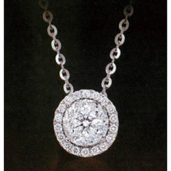 1.50 Carats Real Diamond Pendant Necklace With Chain White Gold 14K