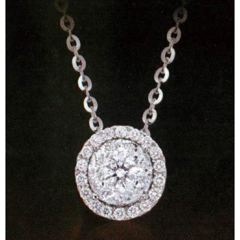 1.50 Carats Real Diamond Pendant Necklace With Chain White Gold 14K