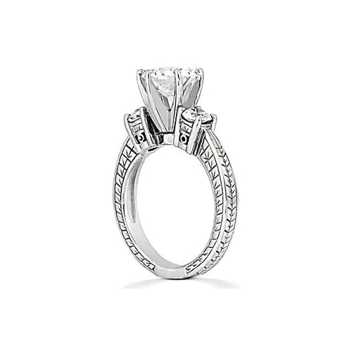 1.50 Carats Real Diamond Three Stone Gold Engagement Ring