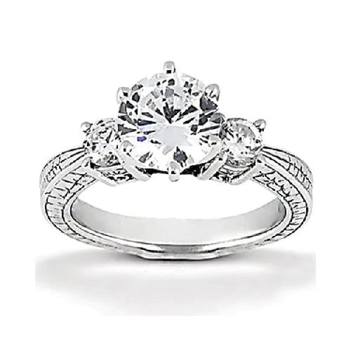 1.50 Carats Real Diamond Three Stone Gold Engagement Ring