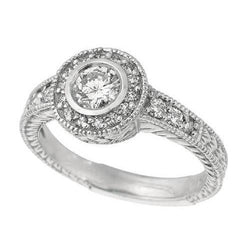 1.50 Carats Real Round Diamond Bezel Setting Engagement Ring White Gold 14K