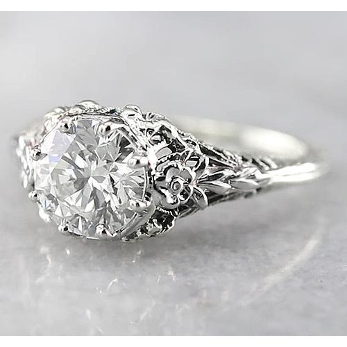 1.50 Carats Round Antique Style Engagement Ring White Gold 14K